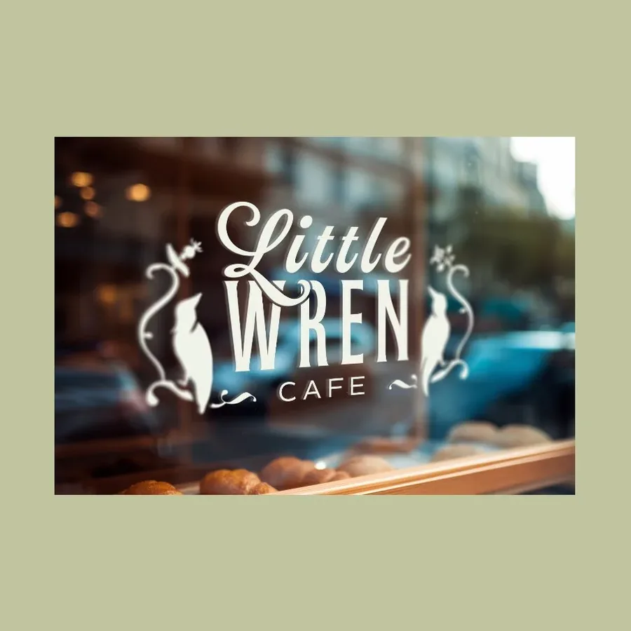 Little Wren Cafe logo on a storefront window